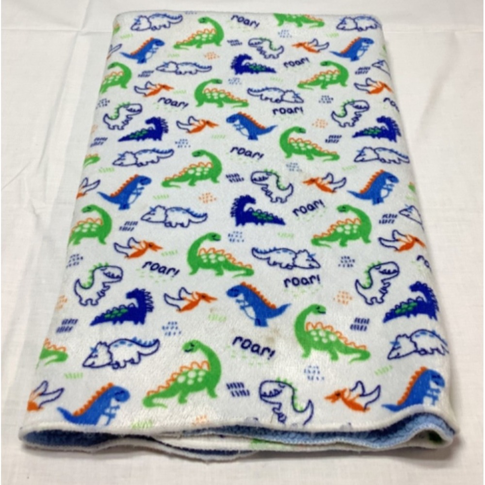 Kidgets Fleece Dinosaur Baby Blanket 33"x39" Blue back Boys room